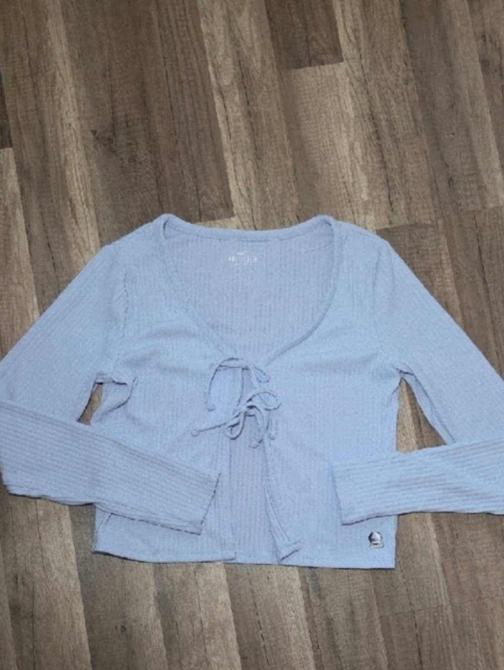 Hollister Powdered Blue Ribbed Cardigan W/ Double Tie Closure
